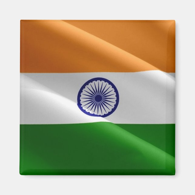 zIN002 Indien agitant DRAPEAU Inde, Aimant frigo (Devant)