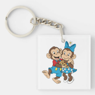 Zina and Mimo with a slice of pizza. Keychain