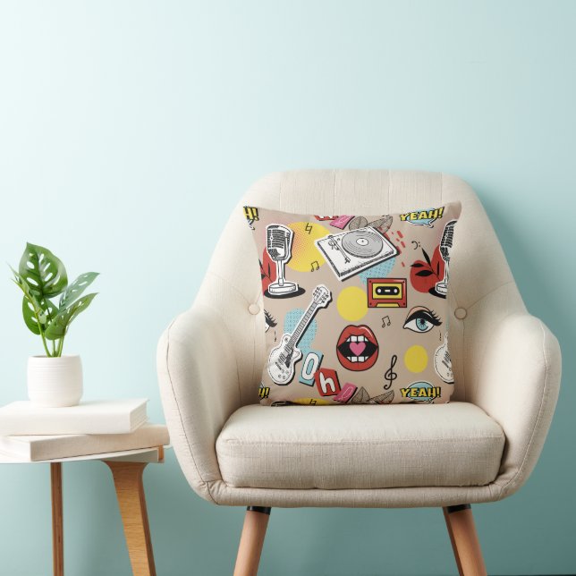 "Zine Culture Music Pattern" Throw Pillow  (Chair)
