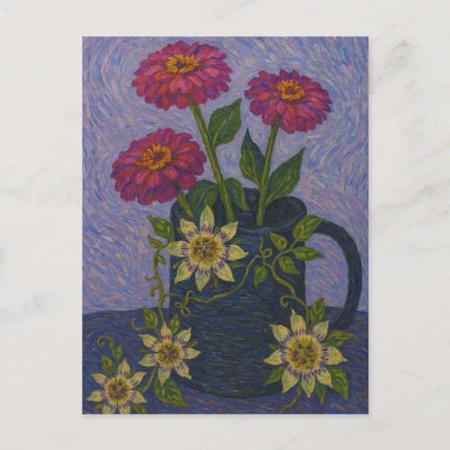 Zinnia and Passion flower  Postcard (Front)