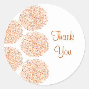 Zinnia Border Thank You Stickers, Tangerine Classic Round Sticker