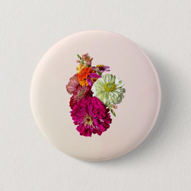Zinnia Bouquet Mixed Colours 2 Inch Round Button (Front)
