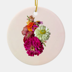 Zinnia Bouquet Mixed Colours Ceramic Ornament