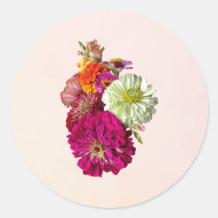 Zinnia Bouquet Mixed Colours Classic Round Sticker