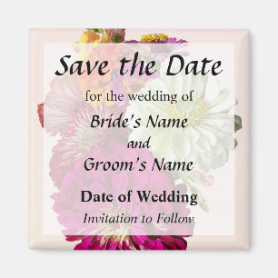 Zinnia Bouquet Mixed Colours Save the Date Magnet