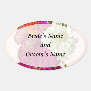 Zinnia Bouquet Mixed Colours Save the Date Oval Sticker