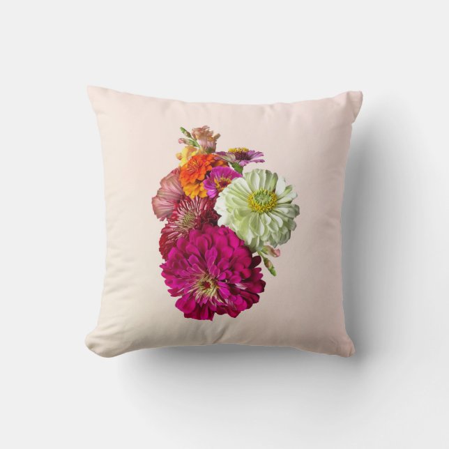Zinnia Bouquet Mixed Colours Throw Pillow (Front)