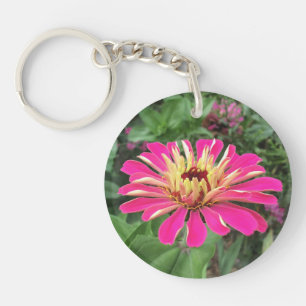 ZINNIA & DAHLIA - Vibrant Pink and Cream - Keychain