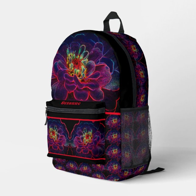 Zinnia Fantasy Abstract Flower Art Personalized Printed Backpack (Back Corner Right)