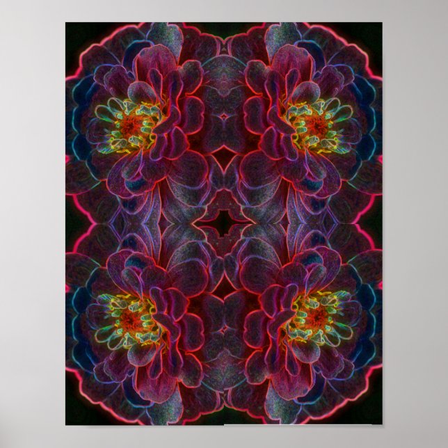 Zinnia Fantasy Abstract Flower Art   Poster (Front)