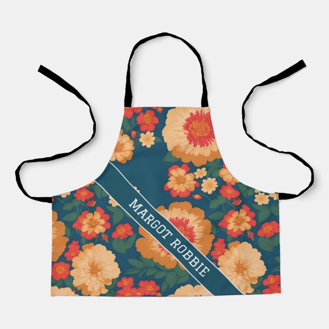 Zinnia Floral Colourful Personalized Pattern Apron (Front)
