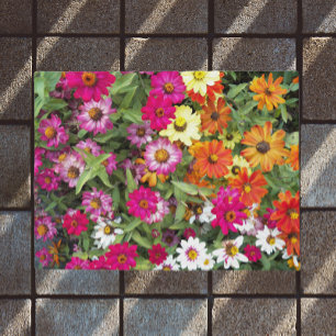 Zinnia Flower Garden Floral Doormat