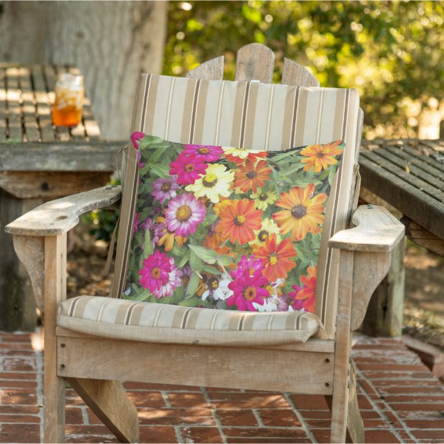 Zinnia Flower Garden Floral Outdoor Pillow (Chair)