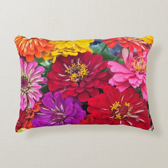 Zinnia Flowers Accent Pillow (Front)