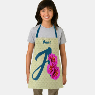 Zinnia Flowers Monogram Initial A Personalized Apron
