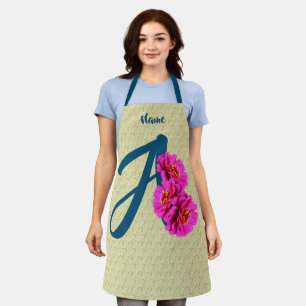 Zinnia Flowers Monogram Initial A Personalized Apron