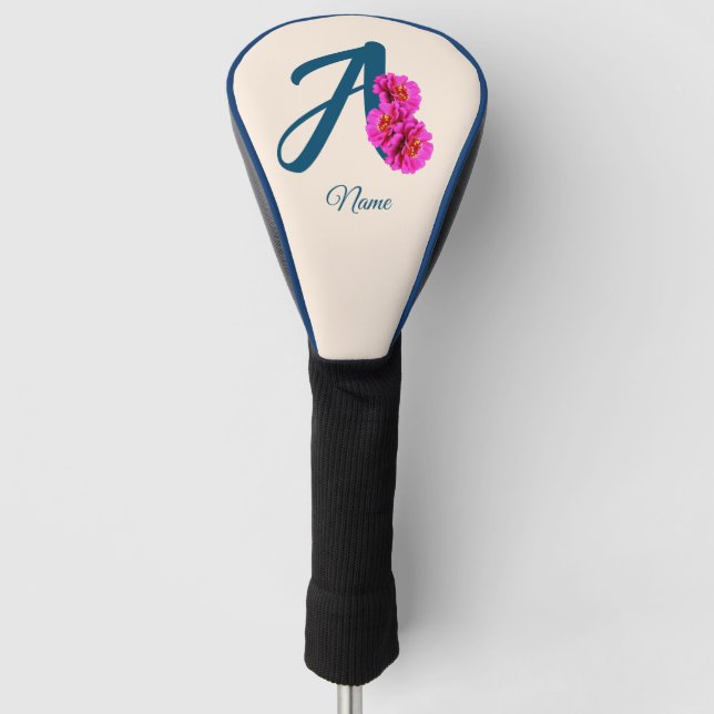 Zinnia Flowers Monogram Initial A Personalized Golf Head Cover (Front)