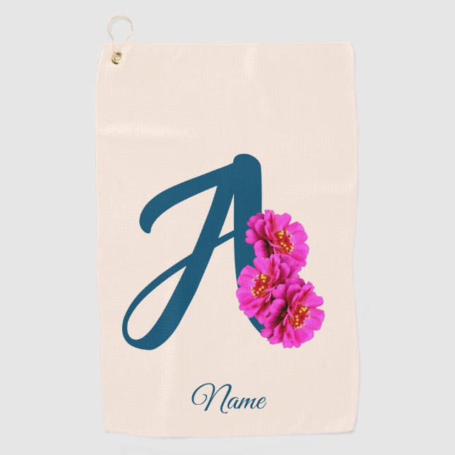 Zinnia Flowers Monogram Initial A Personalized Golf Towel (Front)