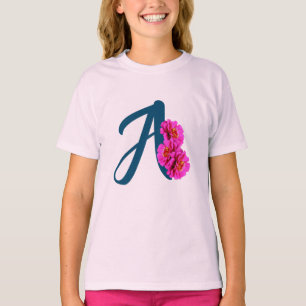 Zinnia Flowers Monogram Initial A T-Shirt