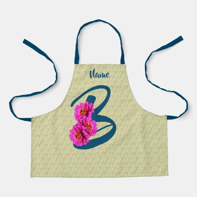 Zinnia Flowers Monogram Initial B Name   Apron (Front)