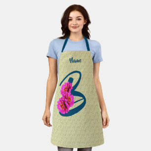 Zinnia Flowers Monogram Initial B Personalized Apron