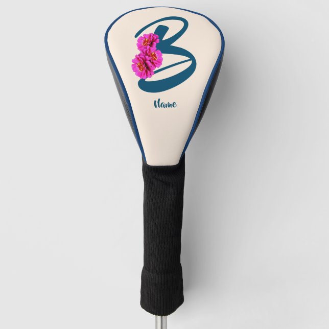 Zinnia Flowers Monogram Initial B Personalized Golf Head Cover (Front)