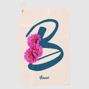 Zinnia Flowers Monogram Initial B Personalized Golf Towel