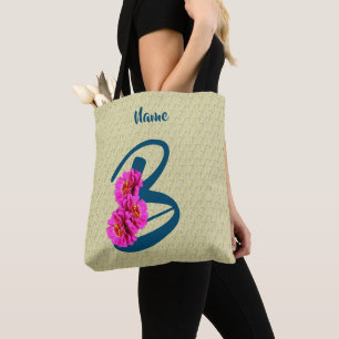 Zinnia Flowers Monogram Initial B Personalized Tote Bag