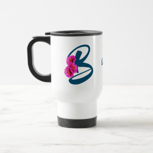 Zinnia Flowers Monogram Initial B Personalized Travel Mug