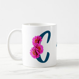 Zinnia Flowers Monogram Initial C Personalized Coffee Mug