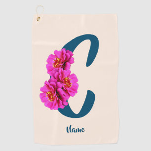 Zinnia Flowers Monogram Initial C Personalized Golf Towel