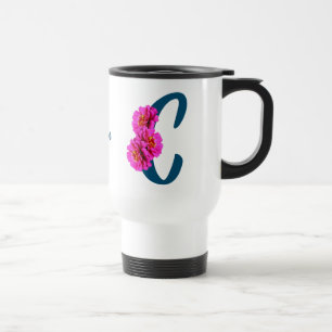Zinnia Flowers Monogram Initial C Personalized Travel Mug