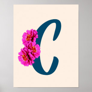 Zinnia Flowers Monogram Initial C  Poster