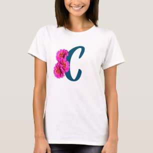 Zinnia Flowers Monogram Initial C T-Shirt