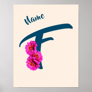 Zinnia Flowers Monogram Initial F Personalized Poster