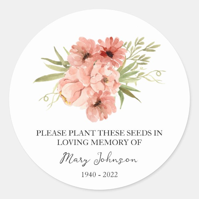 Zinnia Memorial Funeral Seed Packet Classic Round Sticker (Front)