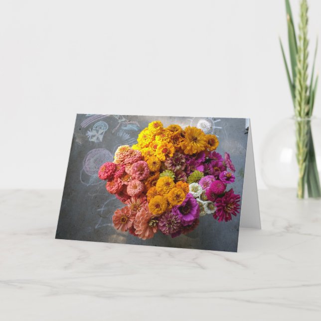 Zinnia Rainbow - Blank Card (Front)