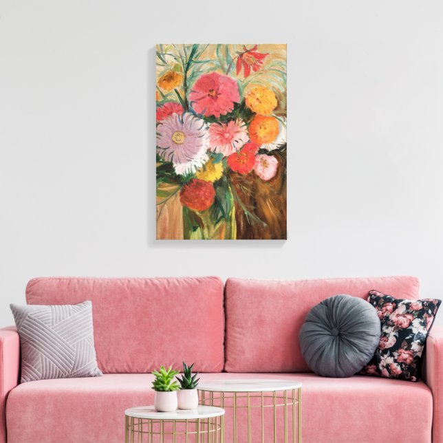 Zinnias and Asters | Tadeusz Makowski Canvas Print (Insitu(LivingRoom))