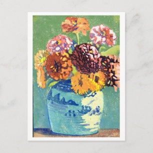 Zinnias and Marigolds Painting Postcard