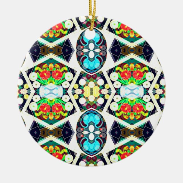 Zinnias Blue Ceramic Ornament (Front)