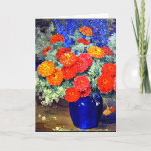 Zinnias, brightly coloured and beautiful card