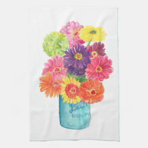 Zinnias en serviette de cuisine de mise en boîte