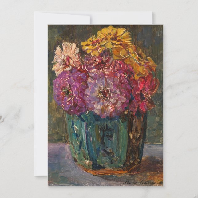 Zinnias in a Green Jar | Floris Verster (Front)