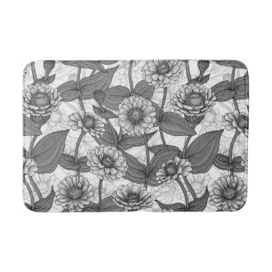 Zinnias, monochome on white bath mat