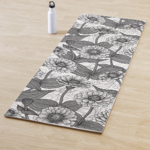 Zinnias, monochome on white yoga mat