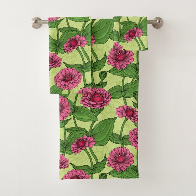Zinnias rose sur vert clair (En situation)