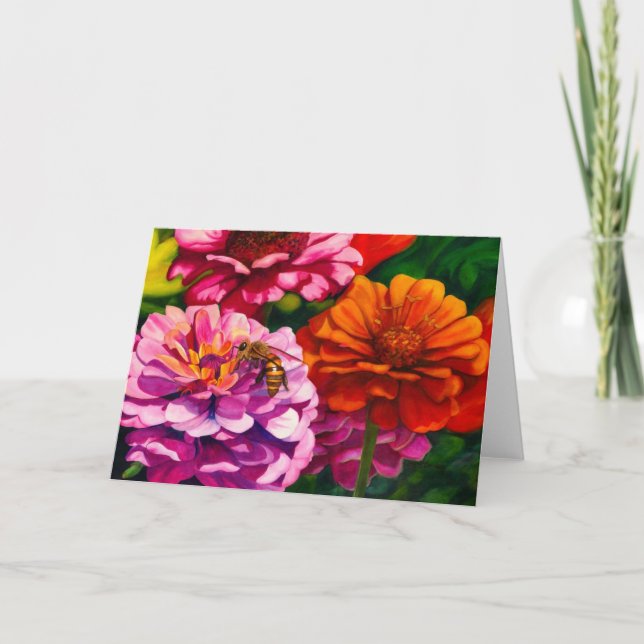 Zinnias with worker bee c card (Front)