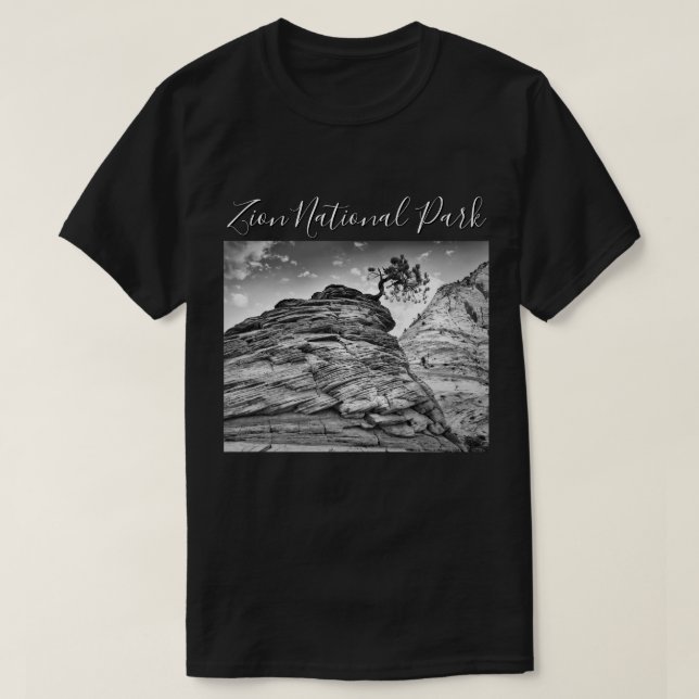 Zion Bonsai Tree Black and White Photo T-Shirt (Design Front)