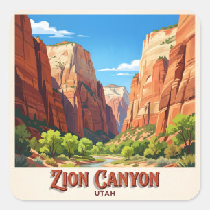 Zion Canyon, Zion National Park Springdale Utah Square Sticker