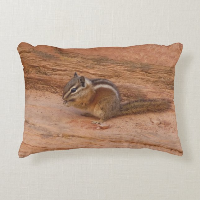 Zion Chipmunk on Red Rocks Accent Pillow (Front)